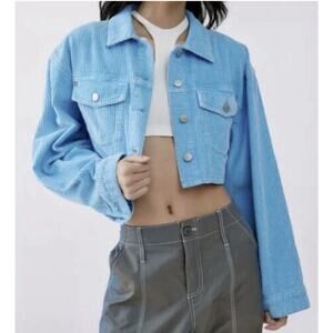 Urban Outfitters Corduroy Cropped Long Sleeve Top Blue Size S